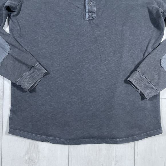 Marine Layer Shirt Mens Large Gray Long Sleeve Henley Elbow Patches Cotton - Picture 3 of 10